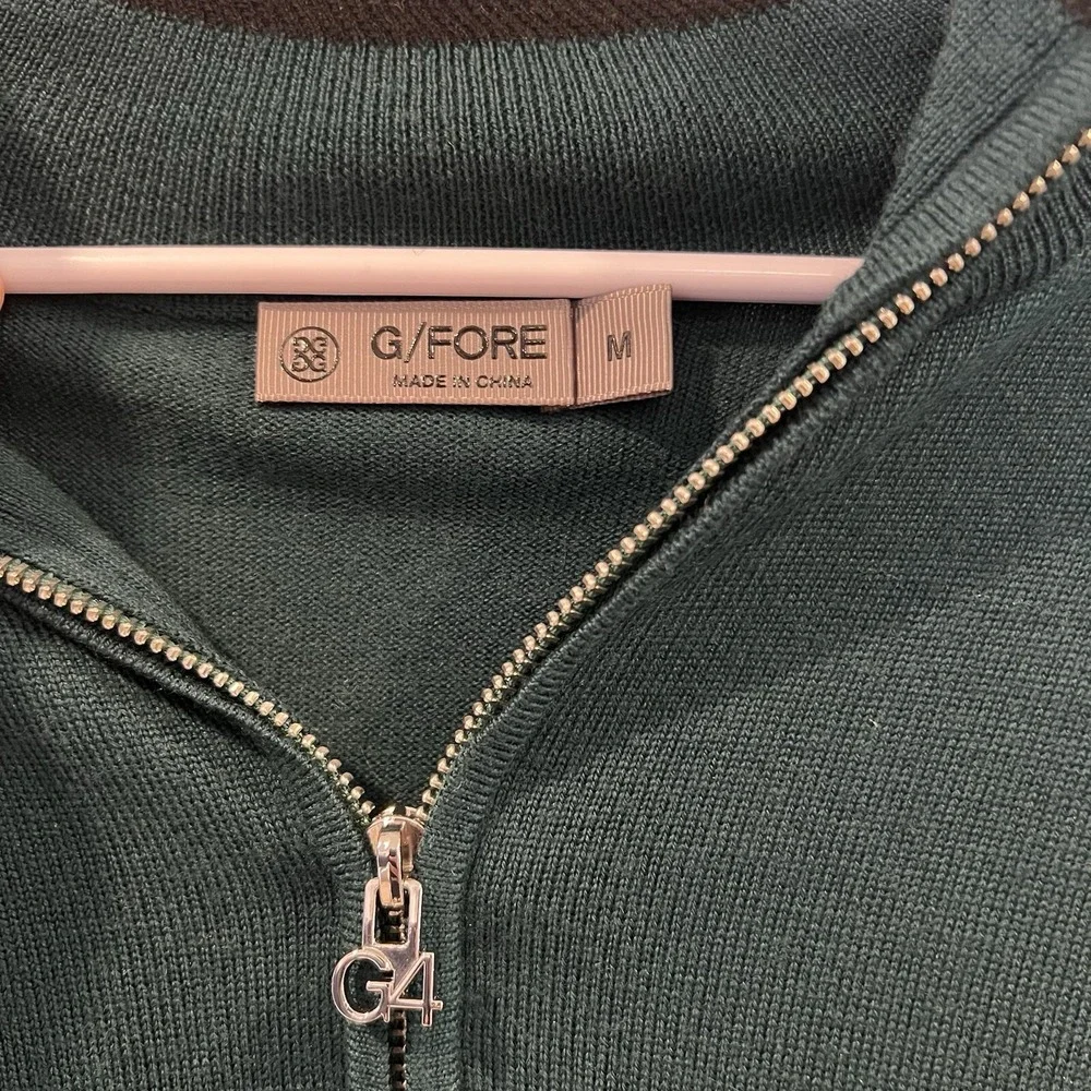 GFore Circle‎ G Logo Green Pink Quarter Zip Merino Wool Golf Sweater Men's M